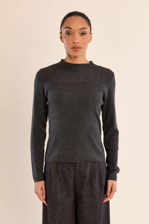 Long-sleeved top, semi-transparent collar