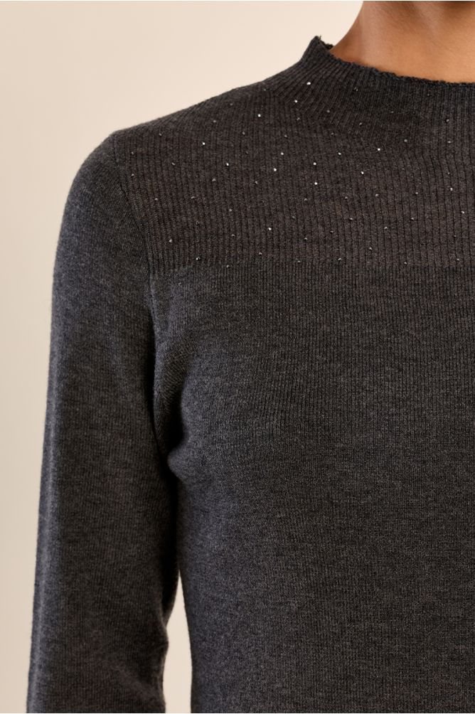 Top manches longues, col en semi-transparence
