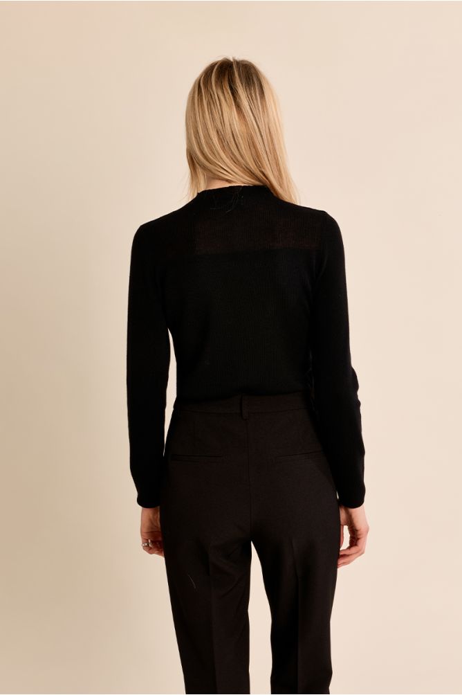 Top manches longues, col en semi-transparence