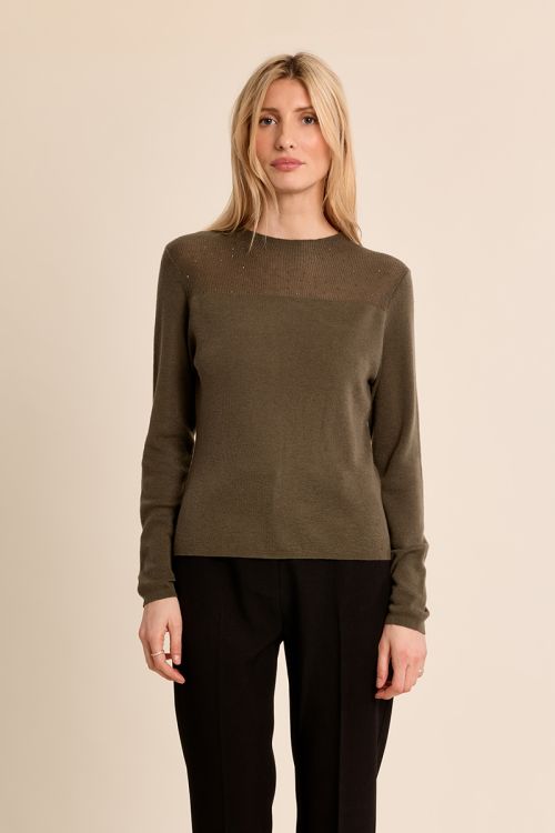 Long-sleeved top, semi-transparent collar