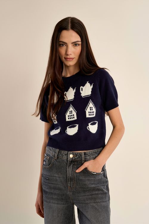 Pull en maille manches courtes