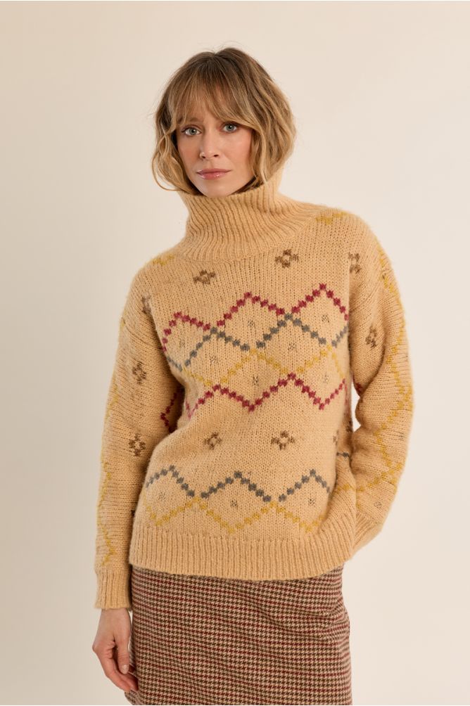 Pull en maille col roulé, à motif