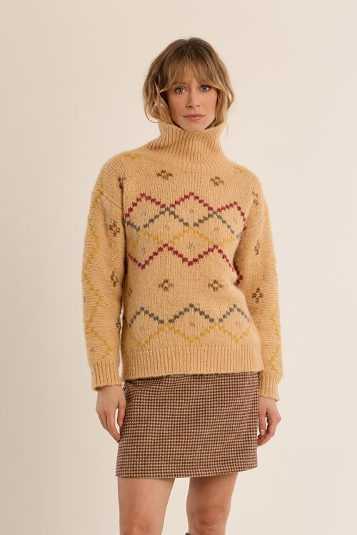 Turtleneck knit sweater, patterned