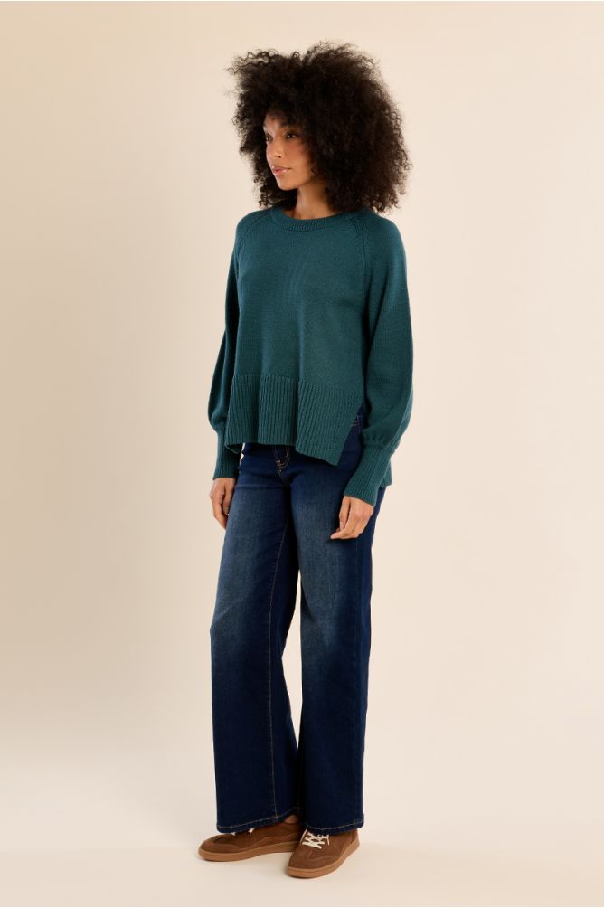 Crop-knit sweater, balloon sleeves