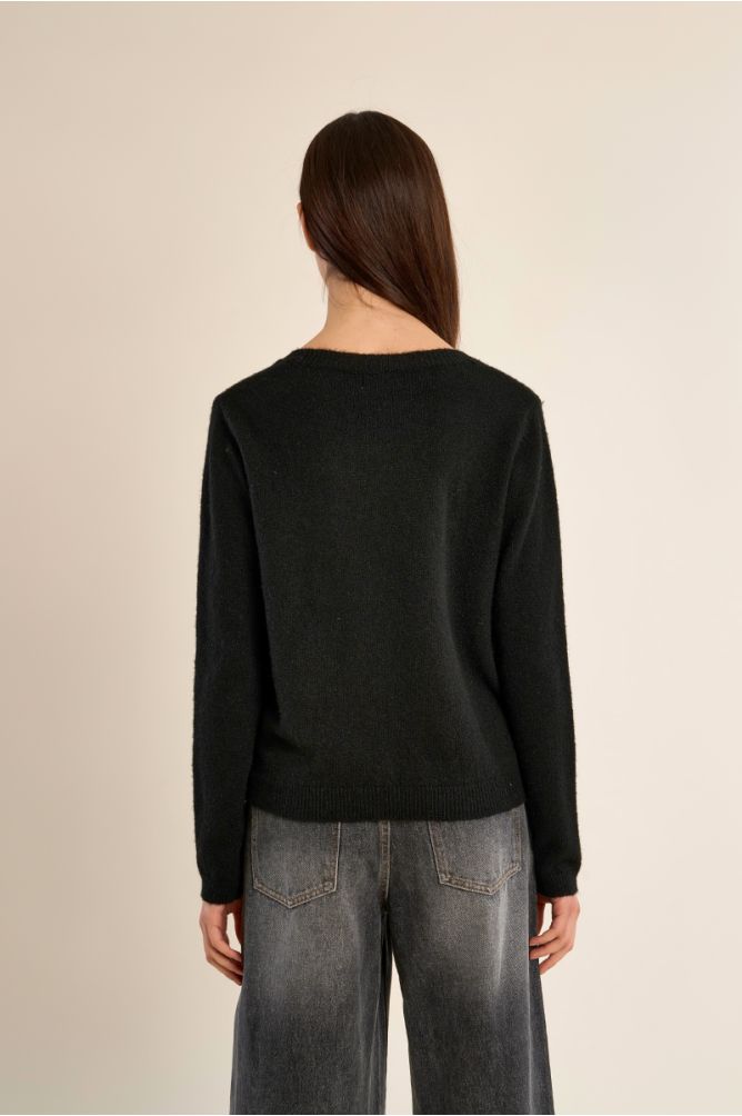 Knitted cardigan with round neck