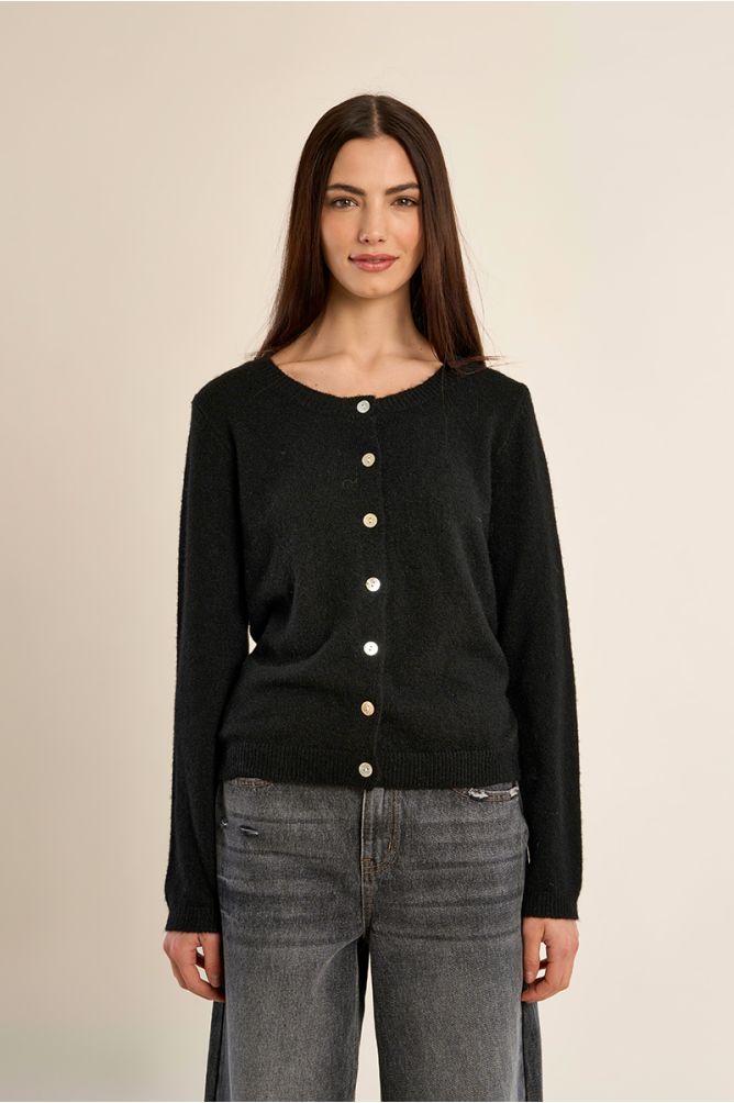 Knitted cardigan with round neck