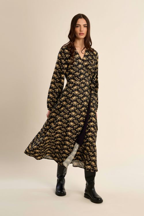 Long floral print wrap dress