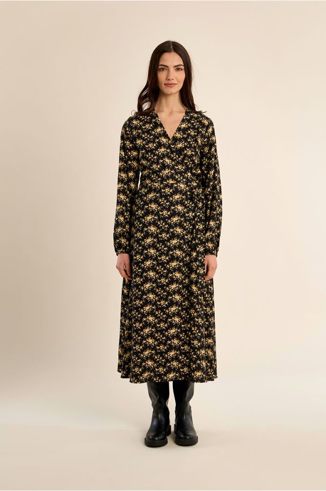 Long floral print wrap dress