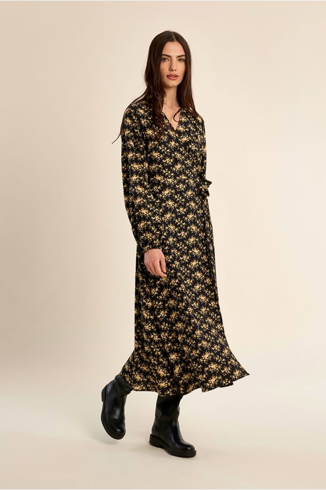 Long floral print wrap dress
