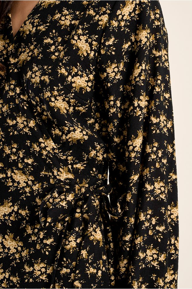 Long floral print wrap dress