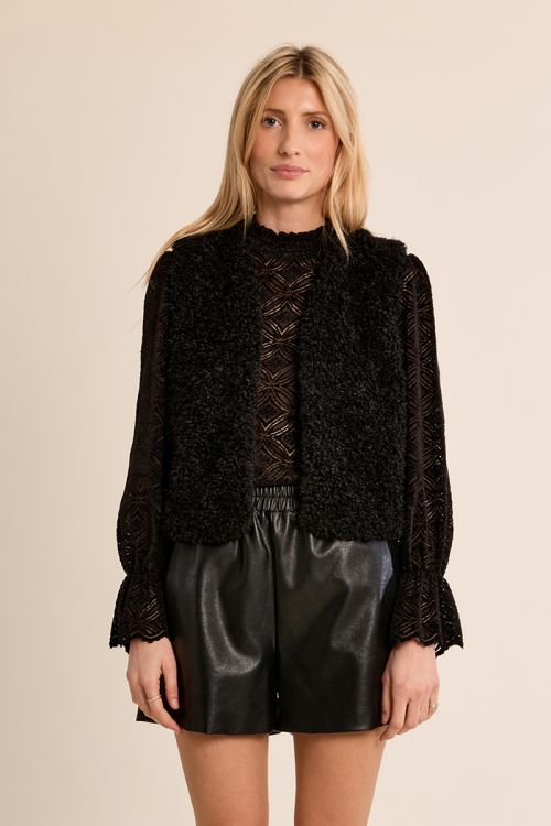 Imitation sheepskin sleeveless jacket