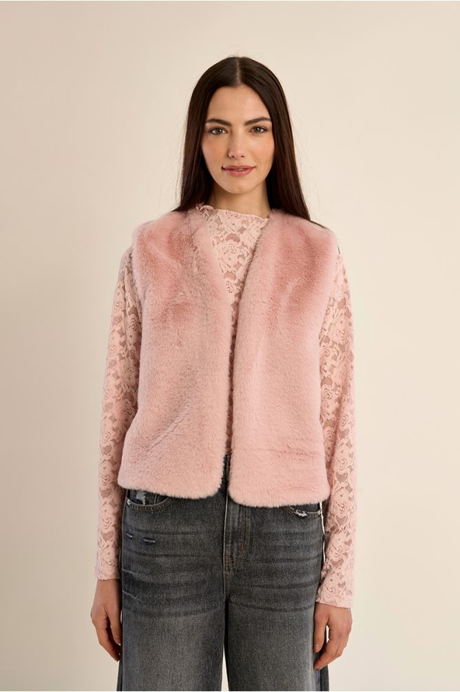 Veste sans manches en fausse fourrure