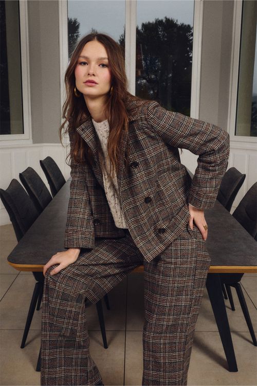 Plaid flared trousers