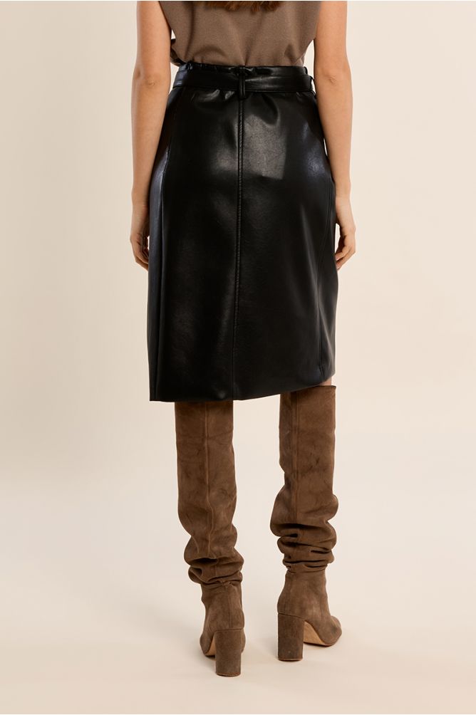 Jupe mi-longue en simili-cuir
