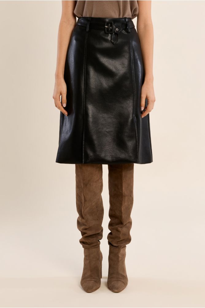 Jupe mi-longue en simili-cuir