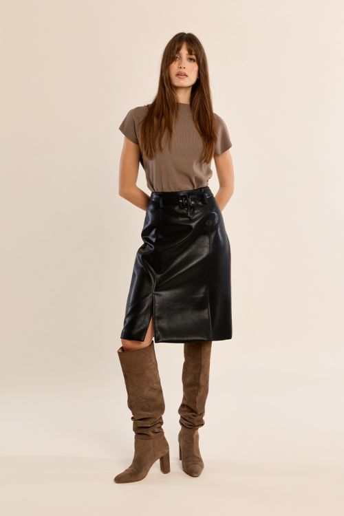 Faux leather midi skirt