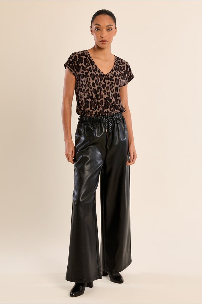 Pantalon évasé en simili-cuir