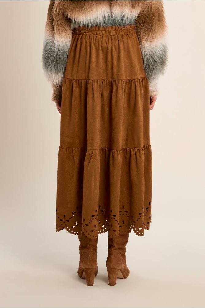 Long suede skirt, gathered