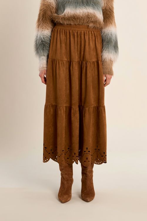 Long suede skirt, gathered
