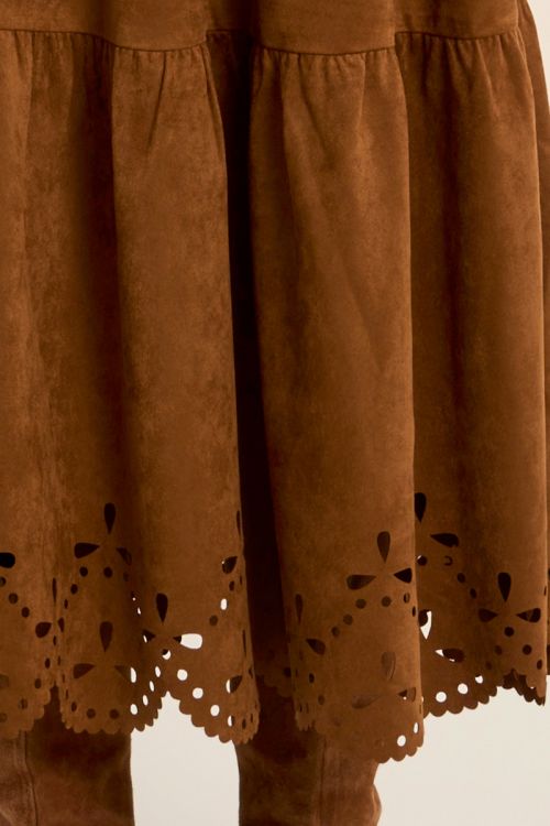 Long suede skirt, gathered