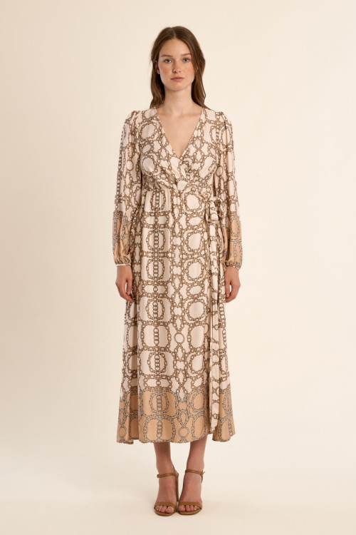 Longue robe portefeuille, imprimée