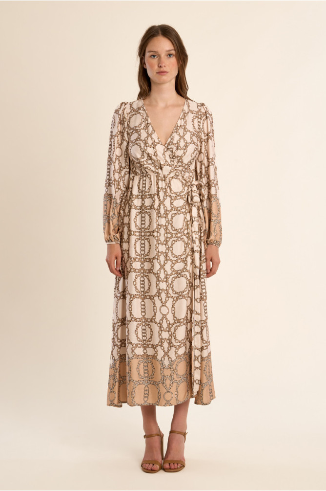 Long wrap dress, printed