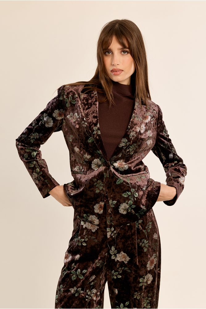 Blazer en velours fleuri