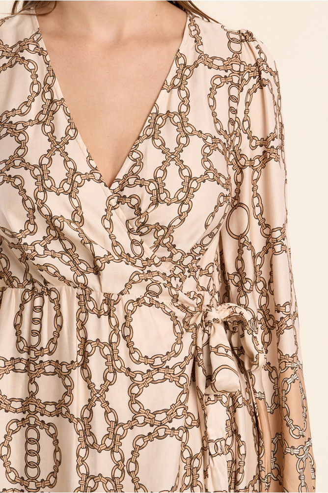 Long wrap dress, printed