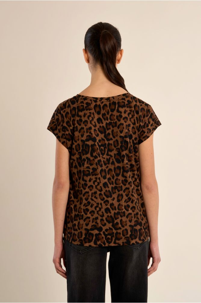 T-shirt col V léopard