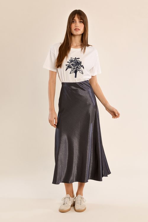 Jupe taille haute satinée