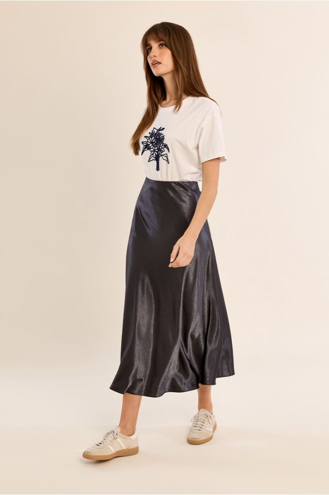 Jupe taille haute satinée