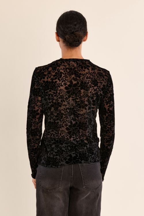Semi-transparent top with stand-up collar