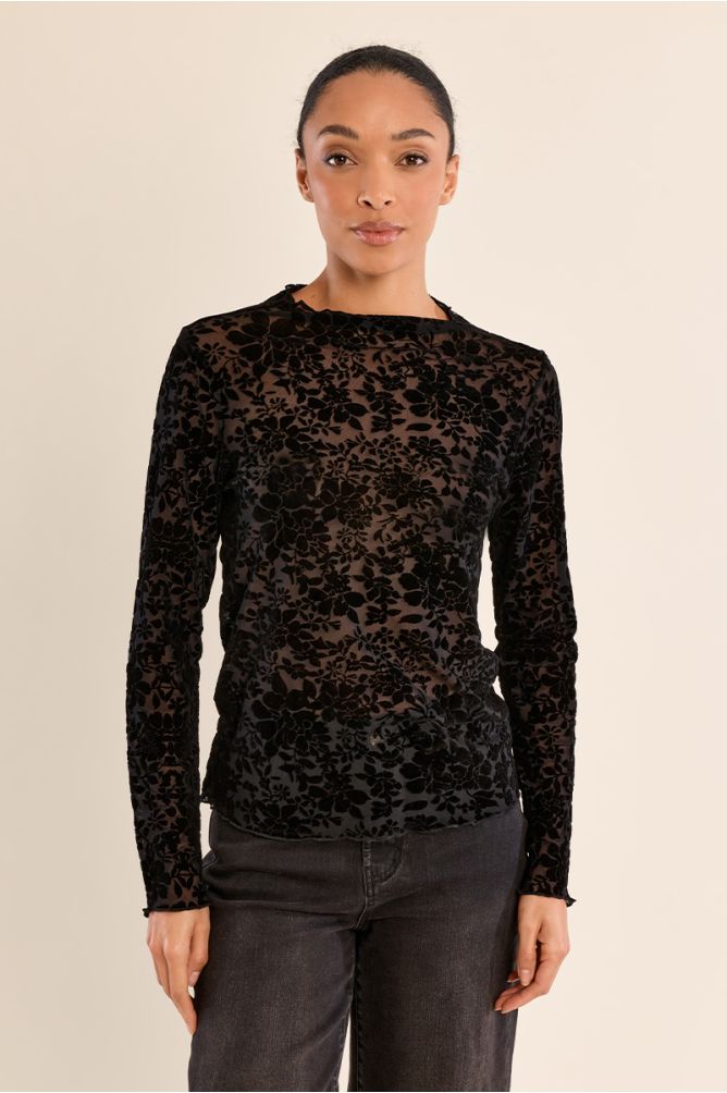 Top en semi-transparence col montant