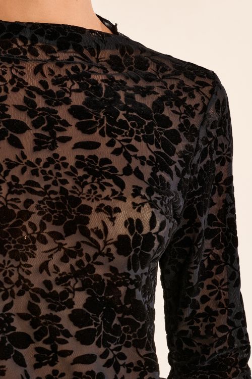 Semi-transparent top with stand-up collar