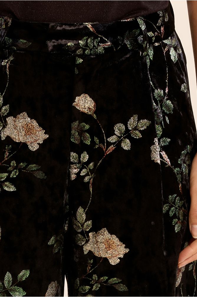 Floral velvet trousers