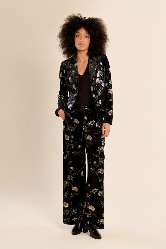 Floral velvet trousers