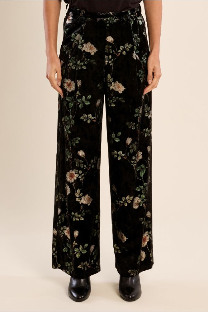 Floral velvet trousers