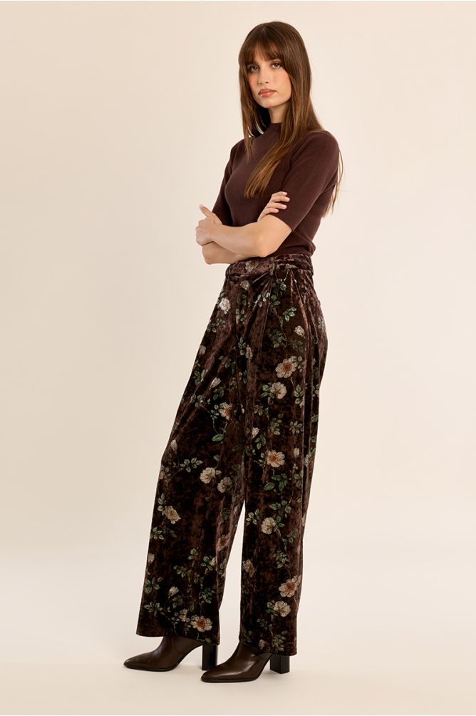 Floral velvet trousers