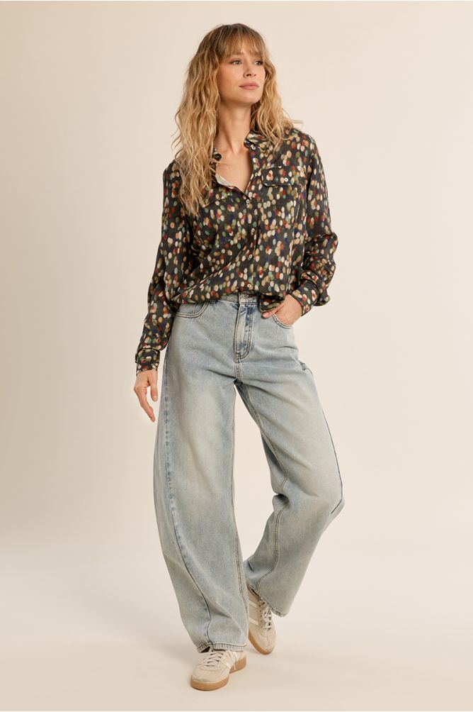 Chemise courte motif pois