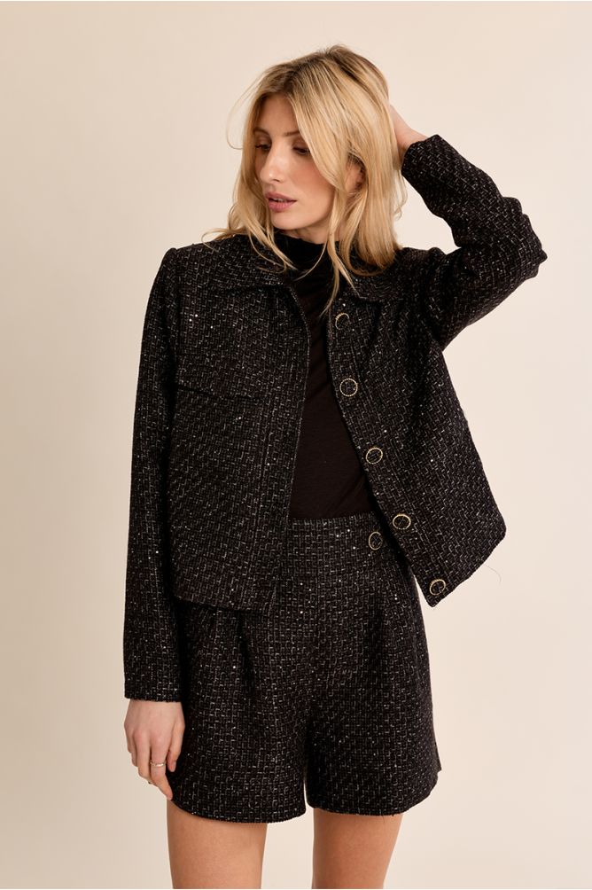 Short taille haute en tweed