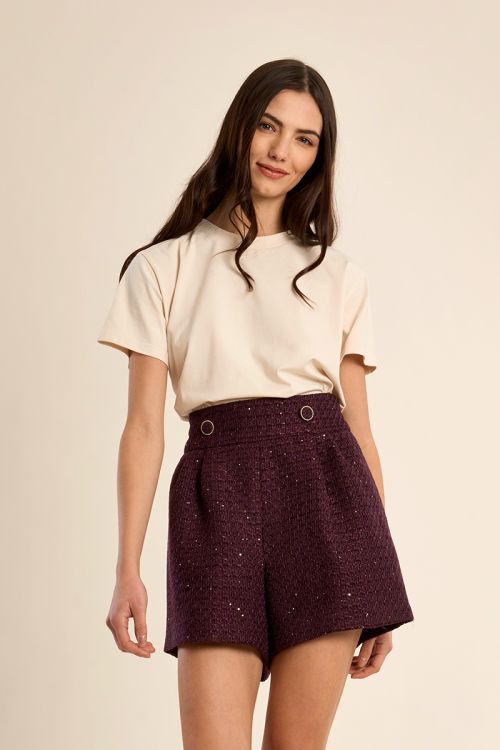 High-waisted tweed shorts