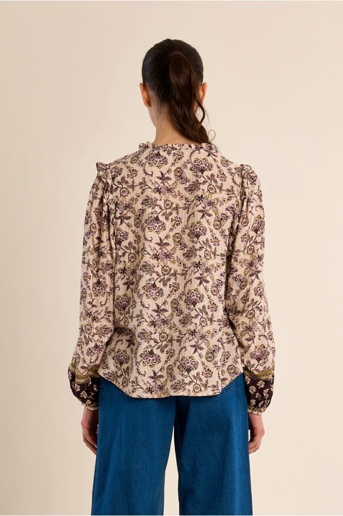 Blusa de manga larga con lazada y estampado