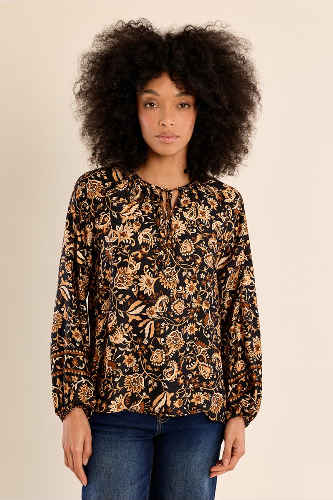 Blouse imprimée bohême à nouer