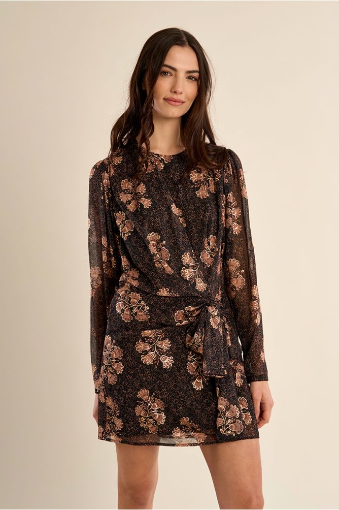 Vestido de manga larga con estampado y lazada