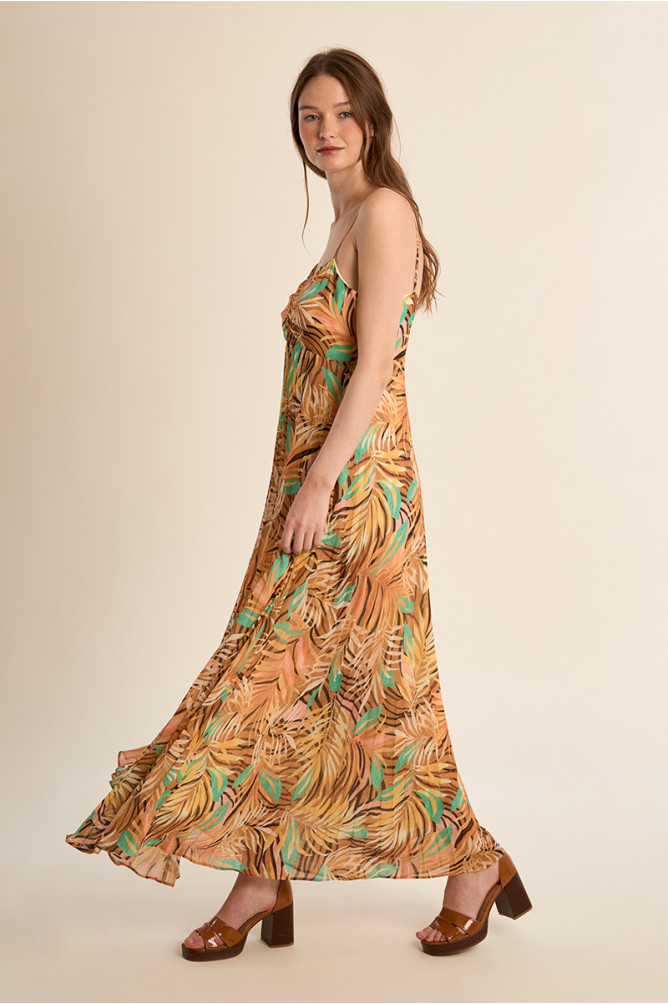 Long pleated dress, printed