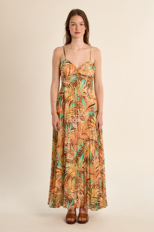 Long pleated dress, printed