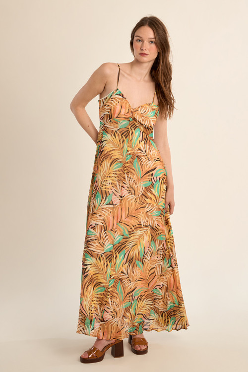 Long pleated dress, printed