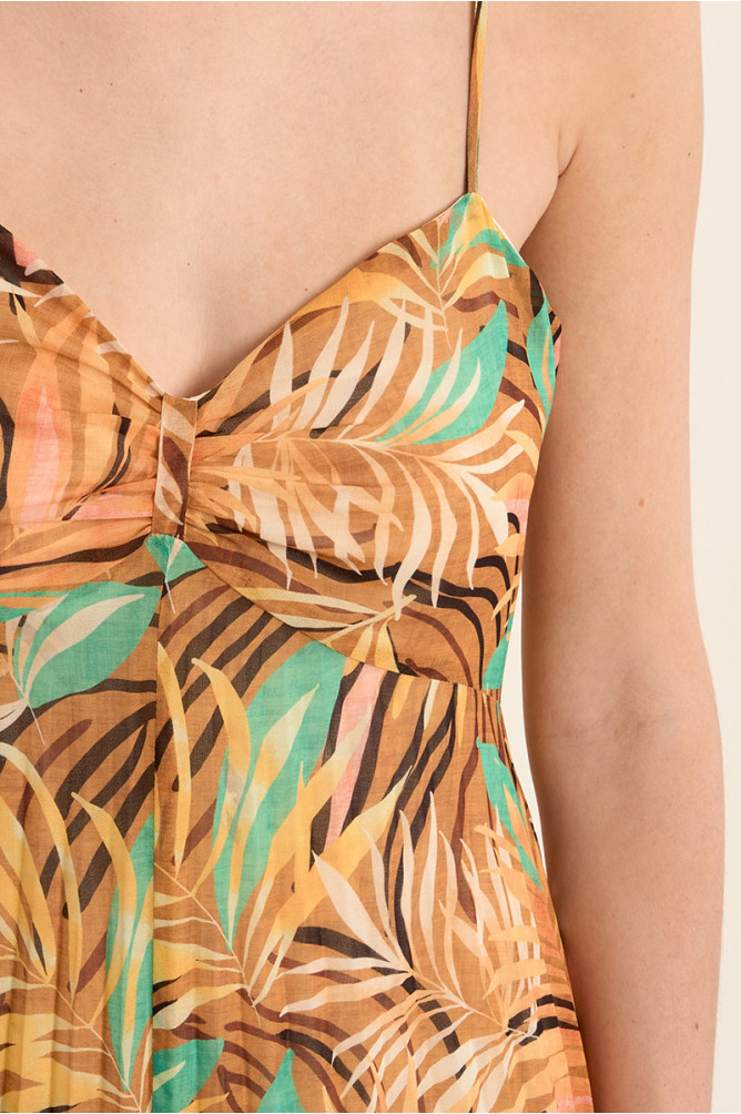 Robe longue plissée, imprimée