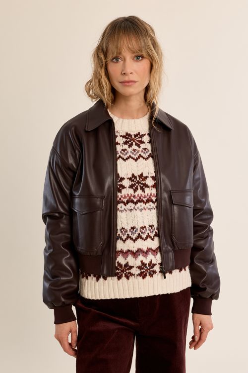 Faux leather bomber jacket