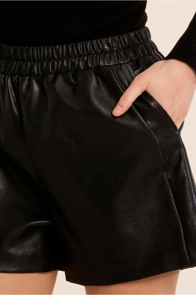 High-waisted faux leather shorts